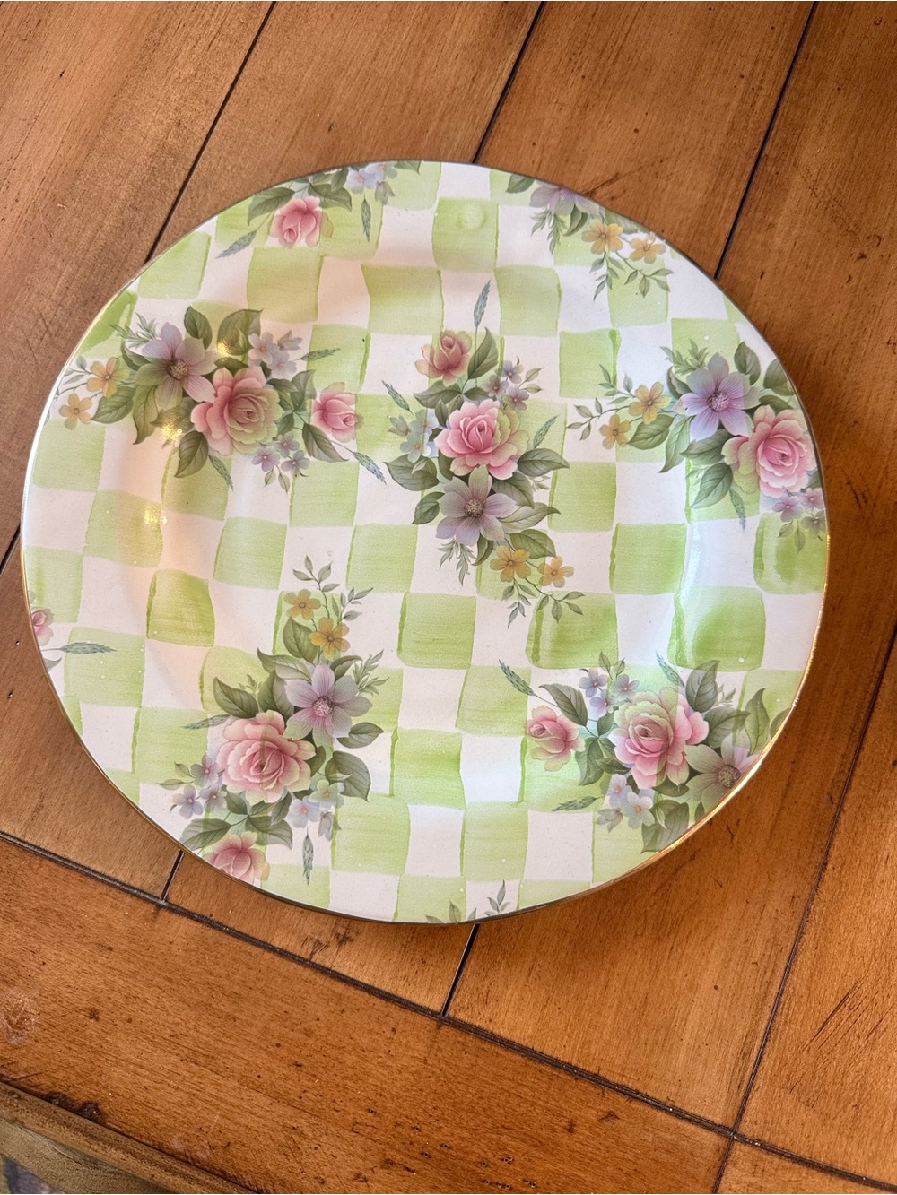 MacKenzie-Childs Retired and Rare Sweet Pea Honeymoon green charger plate 12”